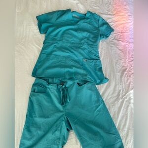 Greys Anatomy Woman’s Large Aqua Blue Scrubs Set Wide Leg